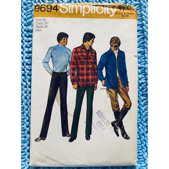 Simplicity 9694 Mens top pant pattern 1960s - Picture 1 of 5